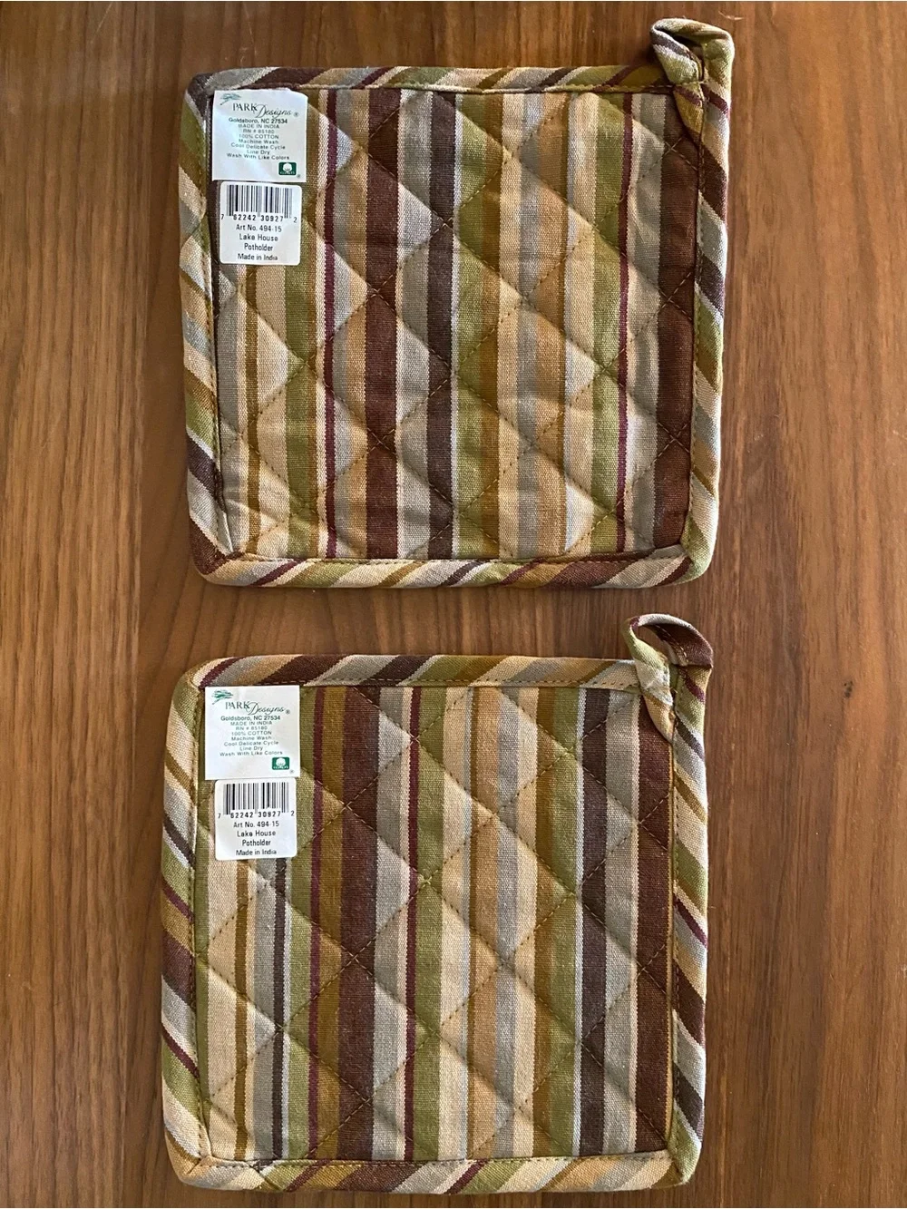New Park Designs 2 Set Striped Quilted Cotton  Pot Holders  Lake House MCM